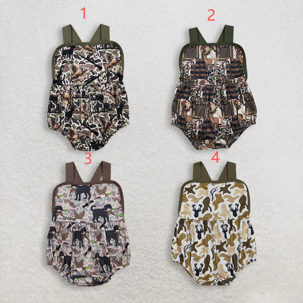 Sibling Baby Boys Strap Southern Camo Hunting Rompers