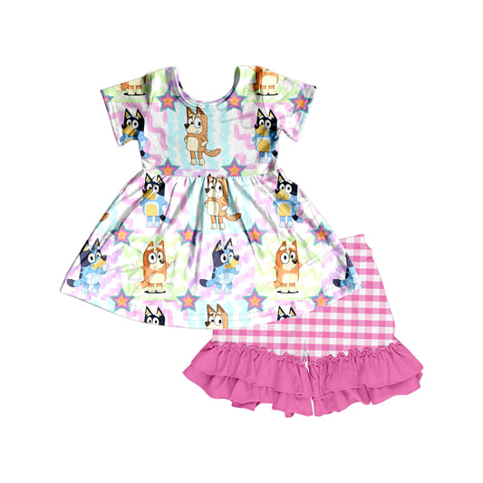Baby Girls Dogs Pink Tunic Top Ruffle Shorts Clothes Sets preorder (moq 5)