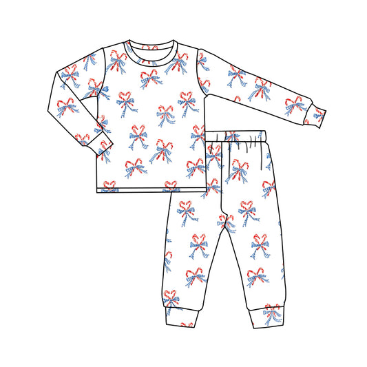 Baby Girls Christmas Bows Top Pants Pajamas Clothes Sets Preorder(moq 5)