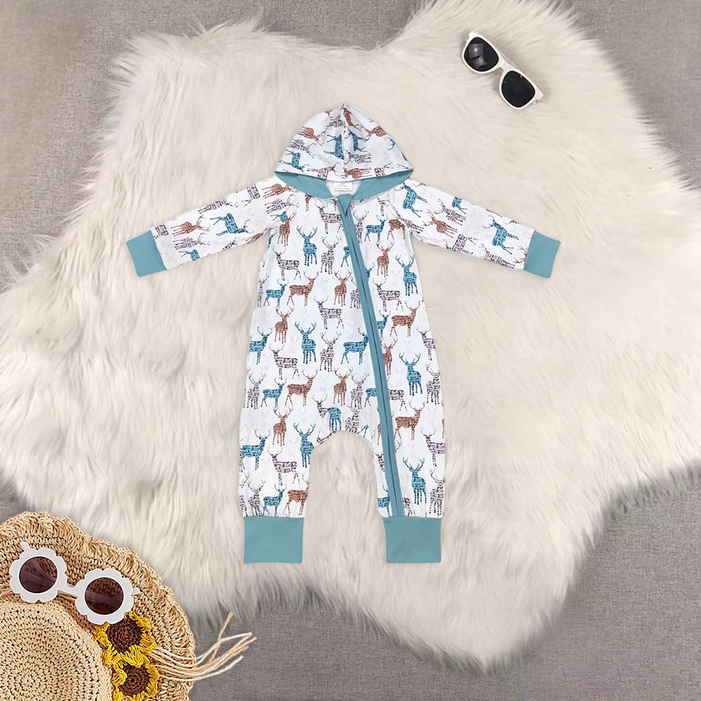 Sibling Baby Infant Kids Hooded Western Cactus Zipper Long Sleeve Rompers