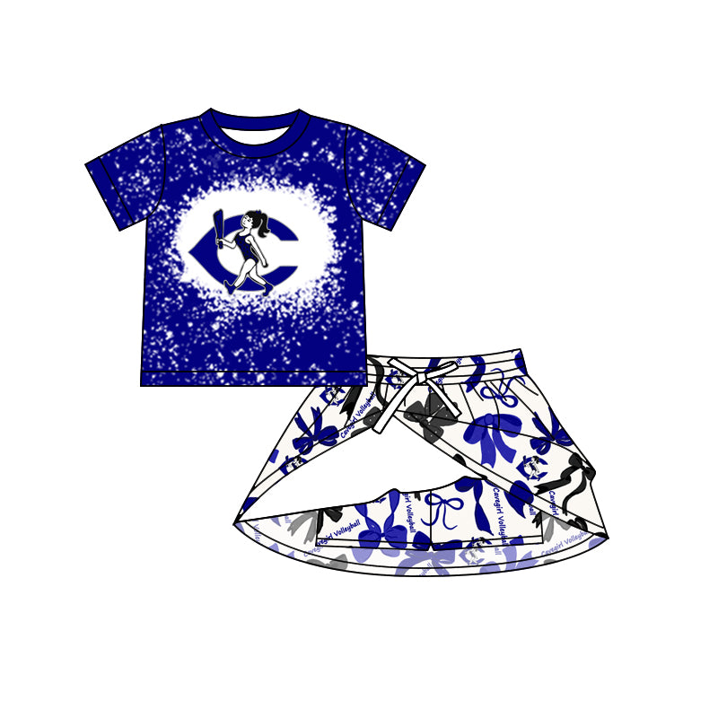 Preorder (moq 5)Baby Girls Gavegirls Team Top Bows Plaid Skorts Team Set