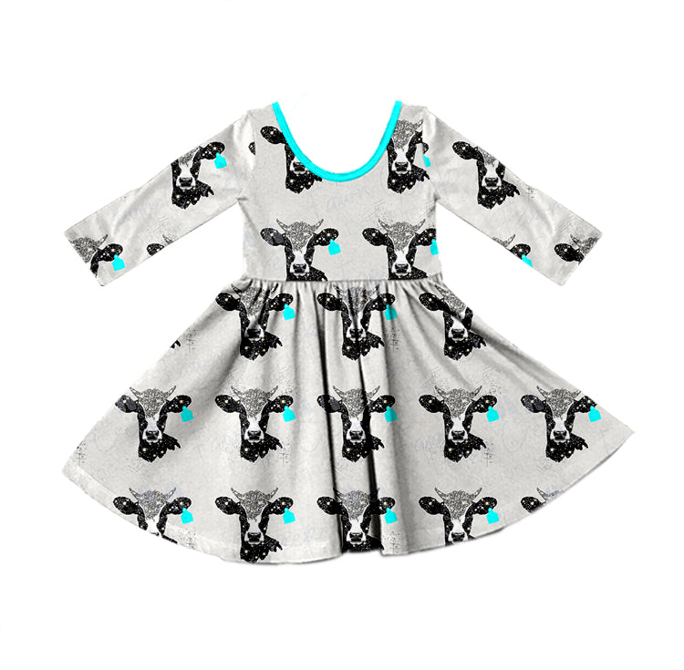 Baby Girls Western Blue Cow Knee Length Dresses preorder(MOQ 5)