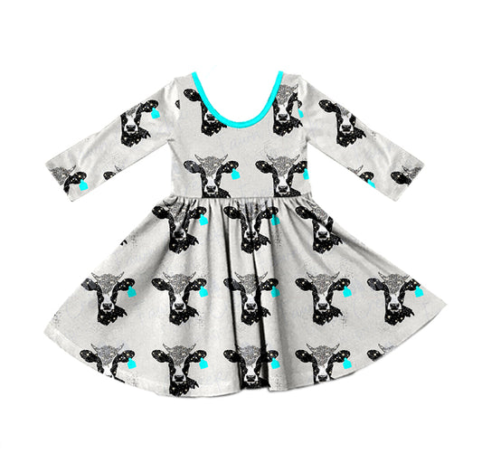 Baby Girls Western Blue Cow Knee Length Dresses preorder(MOQ 5)