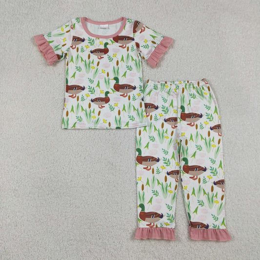 Baby Girls Duck Floral Top Ruffle Pants Hunting Pajamas Sets