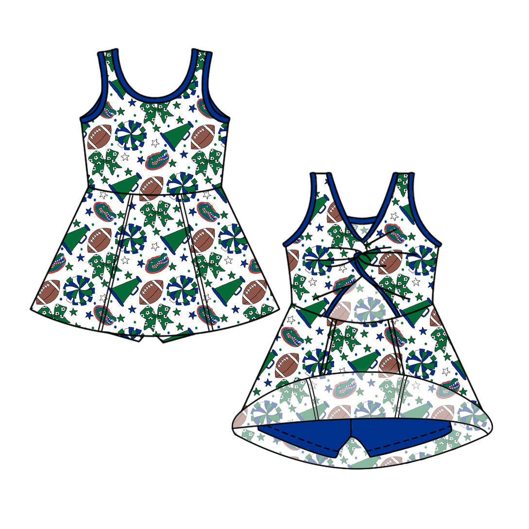 Preorder (moq 5)Baby Girls Sleeveless Bows Stars Footballs Team Shorts Knee Length Dress