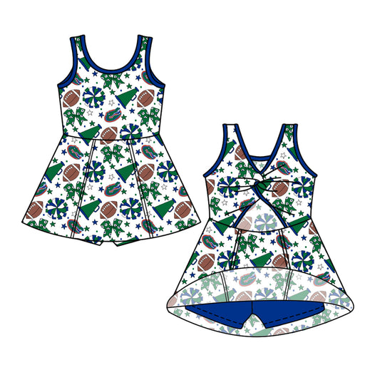 Preorder (moq 5)Baby Girls Sleeveless Bows Stars Footballs Team Shorts Knee Length Dress