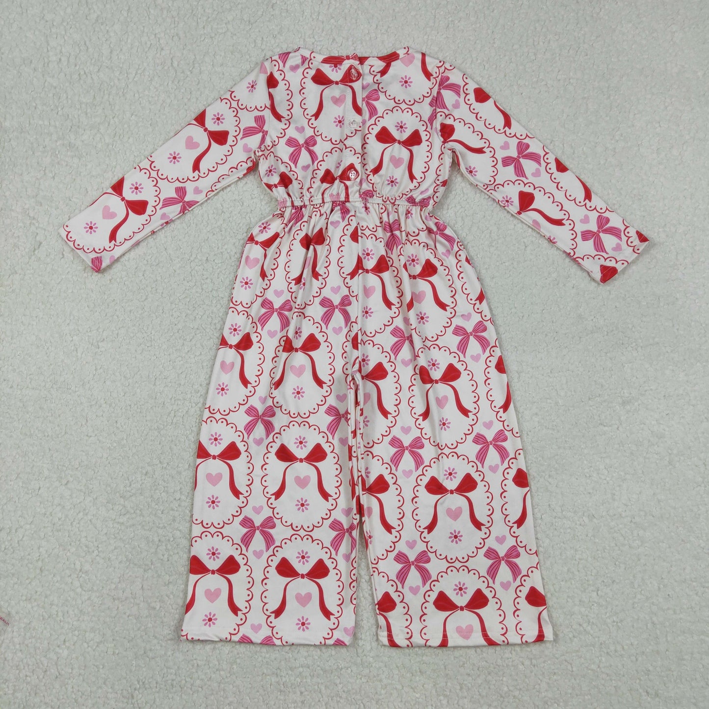 Baby Girls Heart Bows Checked Pants Valentines Jumpsuits