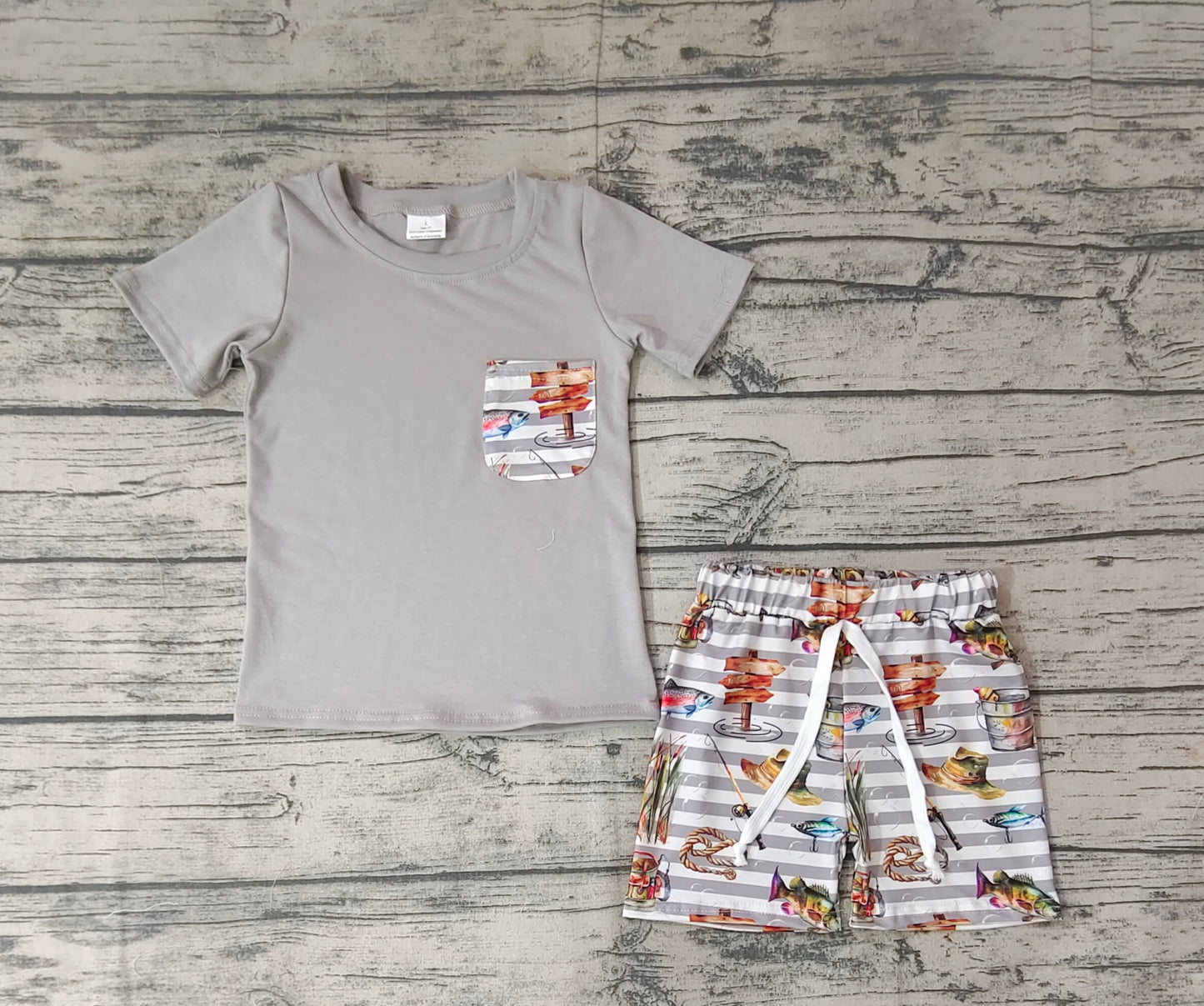 Baby Boys Grey Pocket Tee Top Fishing Outfits Clothes Sets