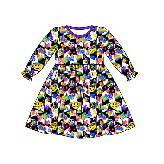 Baby Girls Smile Checkered Flowers Knee Length Dresses Preorder(moq 5)