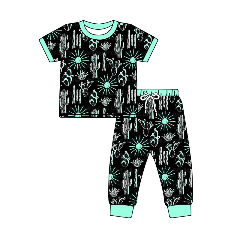 Baby Boys Green Cactus Top Pants Pajamas Clothes Sets preorder (moq 5)