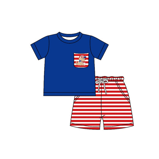 Baby Boys Dog Pocket Shirt Shorts Baseball Stripes Shorts Clothes Sets preorder(moq 5)