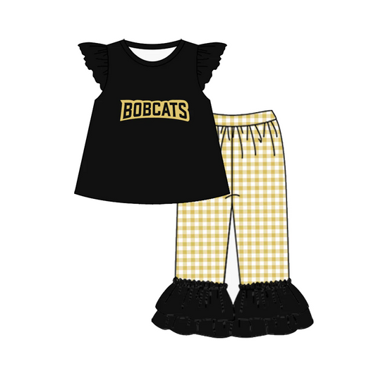 Preorder (moq 5)Baby Girls Bobcats Team Tunic Top Ruffle Pants Clothes Sets