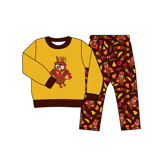 Baby Boys Thanksgiving Turkey Top Pants Clothes Sets Preorder(moq 5)