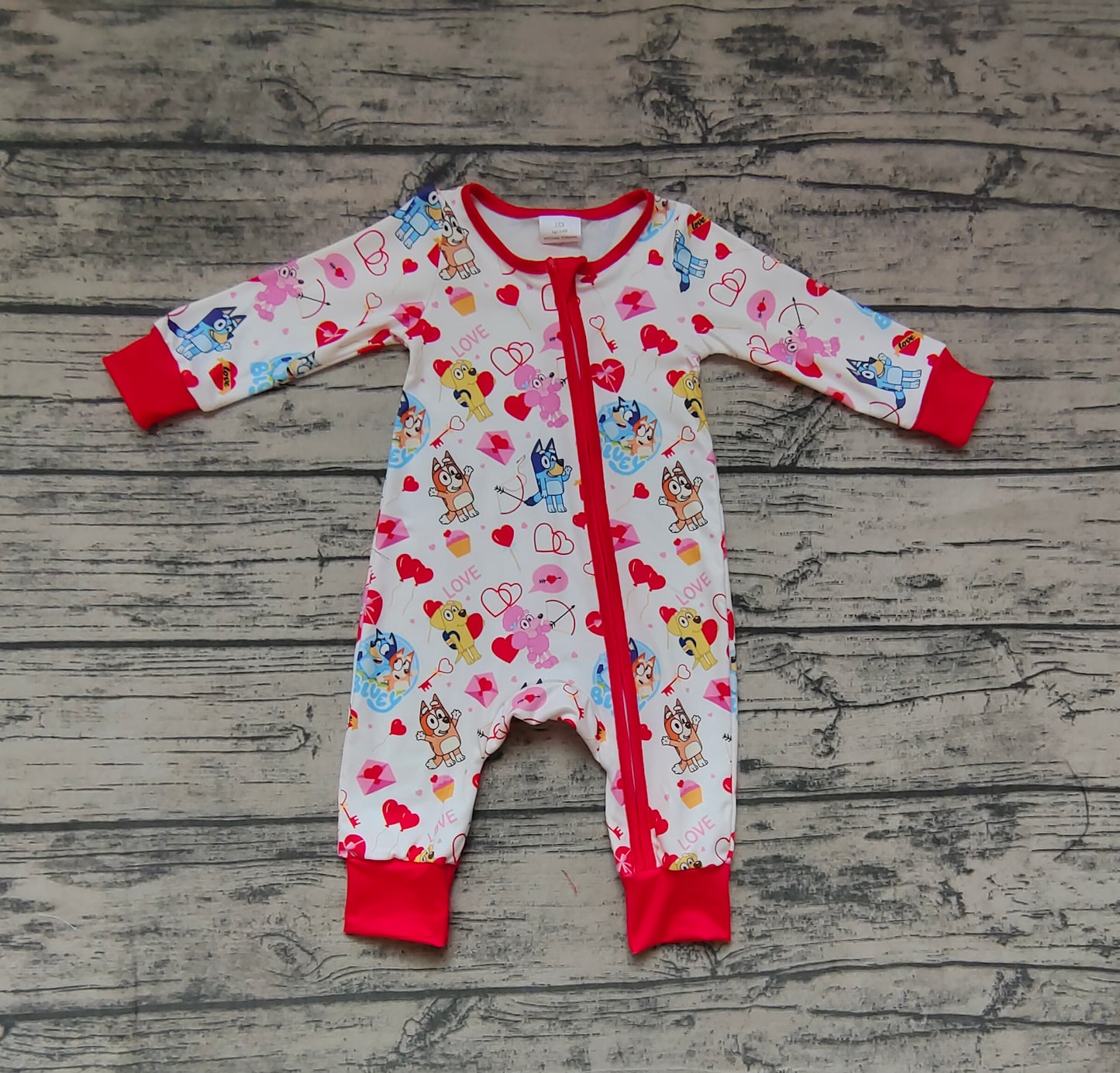 Baby Girls Valentines Red Dogs Long Sleeve Zip Rompers