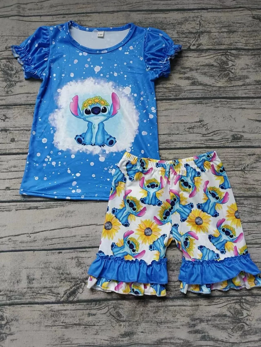 Baby Girls Blue Mouse Shirt Ruffle Shorts Clothes Sets split order preorder May 10th