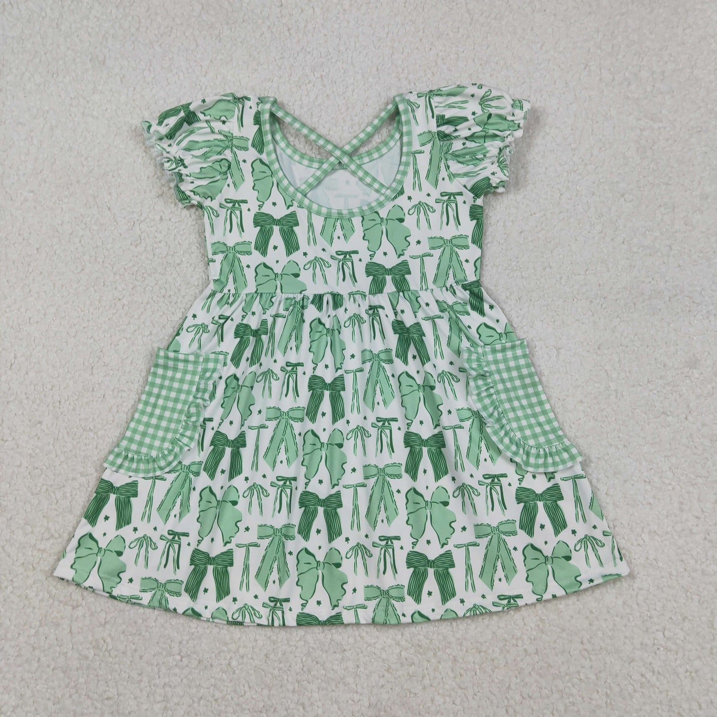 Baby Girls Green Clovers Bows St Patrick Pockets Knee Length Dresses
