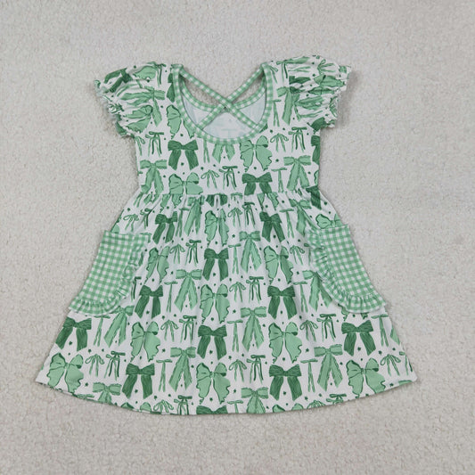 Baby Girls Green Clovers Bows St Patrick Pockets Knee Length Dresses
