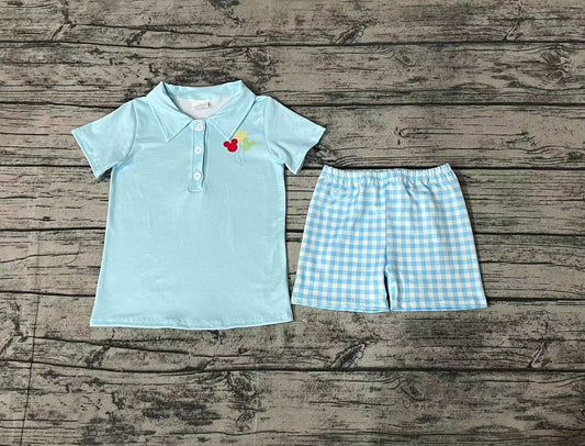 Baby Boys Blue Mouse Balloons Tee Shirt Checkered Shorts Clothes Sets