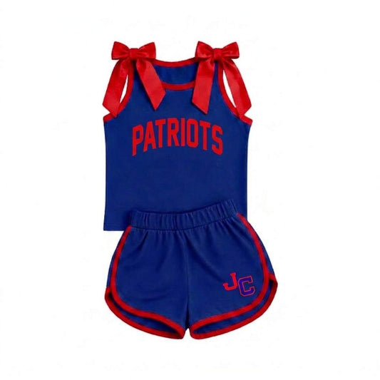 Preorder (moq 5)Baby Girls Patriots Bows Shirts Shorts Team Clothes Sets