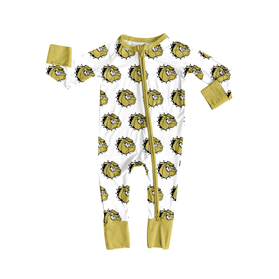 Preorder(moq 5)Baby Infant White Gold Dog Team Zip Rompers