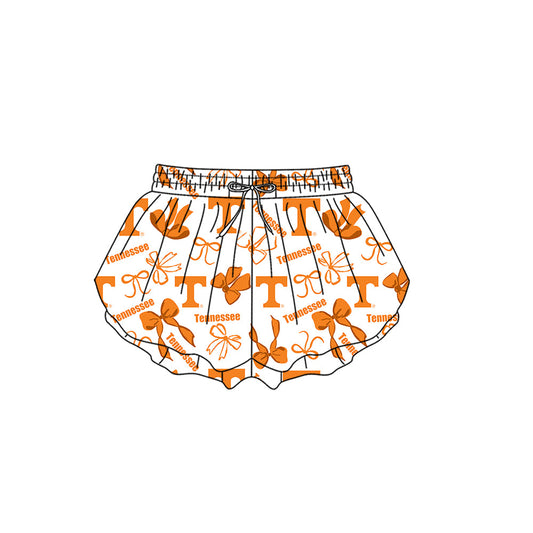 Preorder (moq 5)Baby Girls Orange T Bows Team Ruffle Shorts Bottom