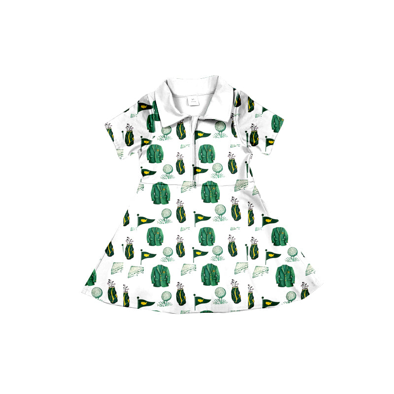 Preorder moq 5 Baby Girls Golf Short Sleeves Zipper Activity Wear Yoga Knee Length Dresses