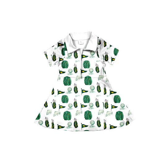 Preorder moq 5 Baby Girls Golf Short Sleeves Zipper Activity Wear Yoga Knee Length Dresses