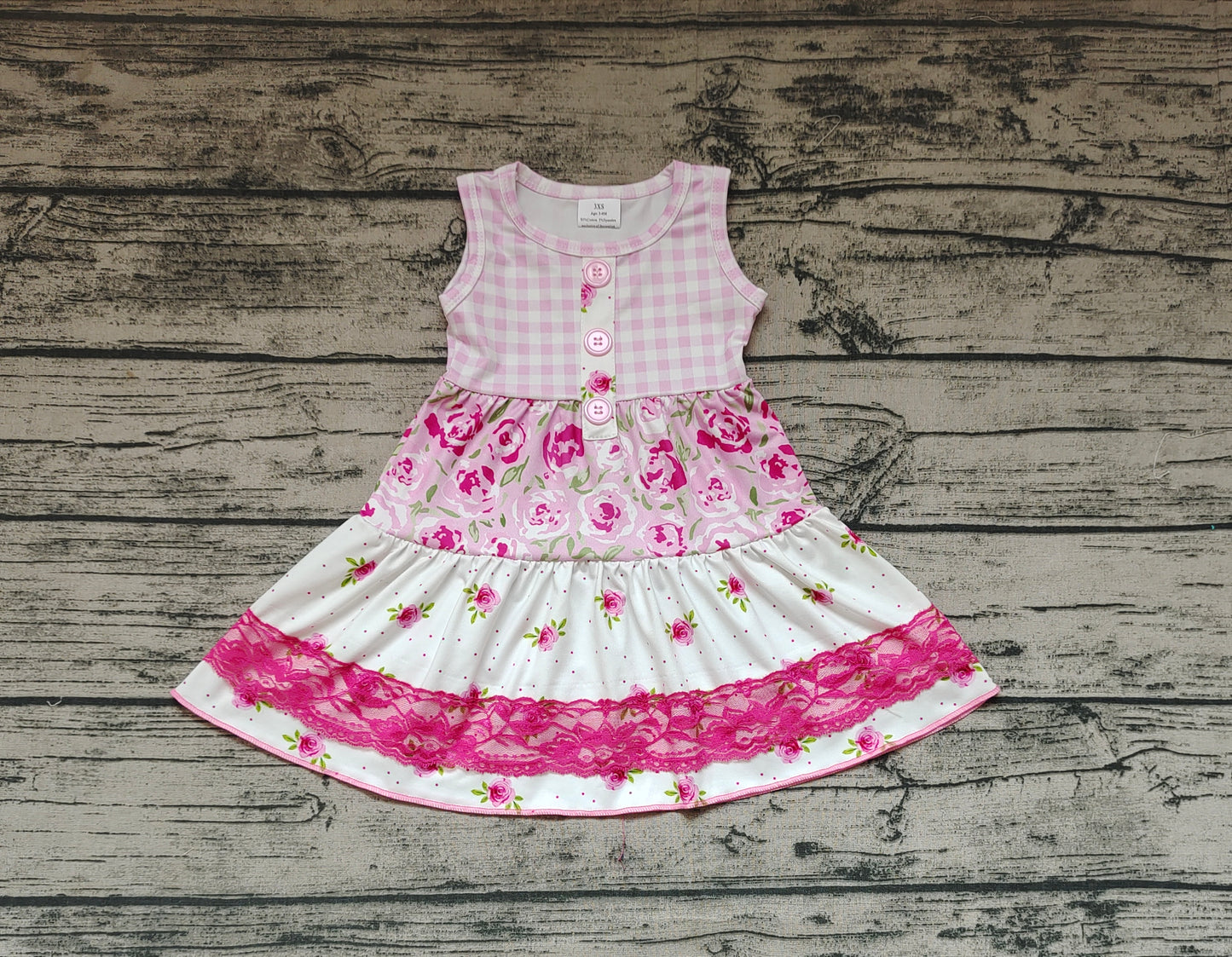 Baby Girls Sleeveless Floral Pink Lace Ruffle Knee Length Dresses