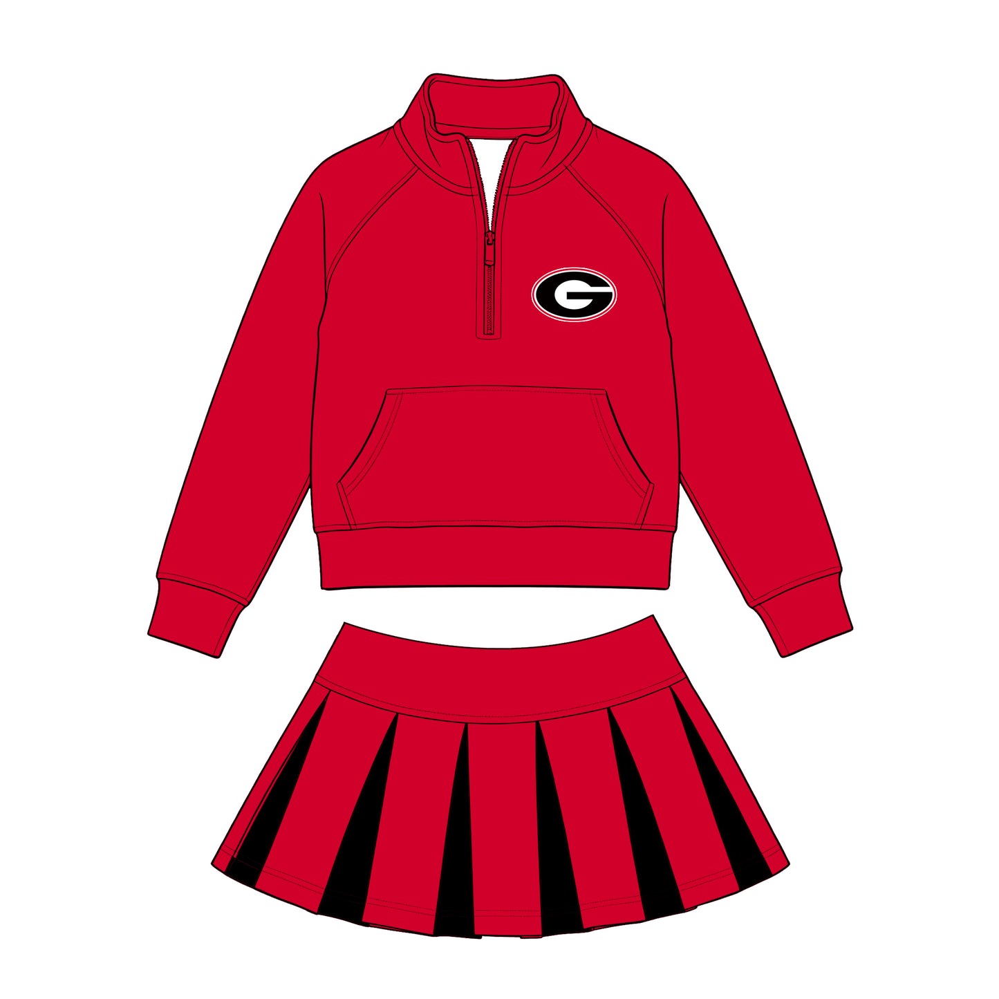 Preorder (moq 5)Baby Girls Zip Pocket G Pullovers Black Red Skirt Short Team Clothes Set