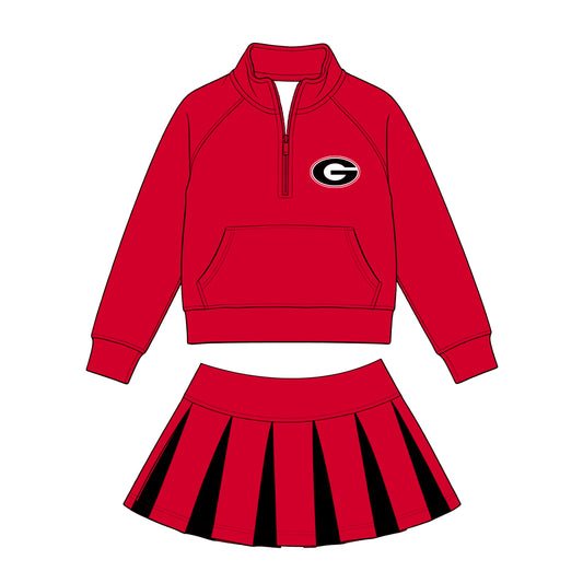 Preorder (moq 5)Baby Girls Zip Pocket G Pullovers Black Red Skirt Short Team Clothes Set