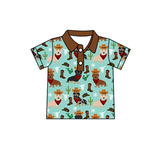Baby Boys Western Dogs Short Sleeve Pullovers Tops Preorder(MOQ 5)