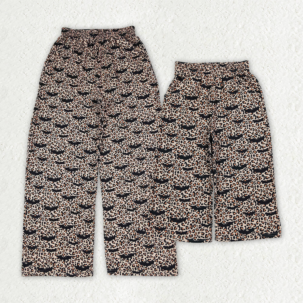 Mama and Me Girls Leopard Bats Pockets Halloween Flare Pants Bottom