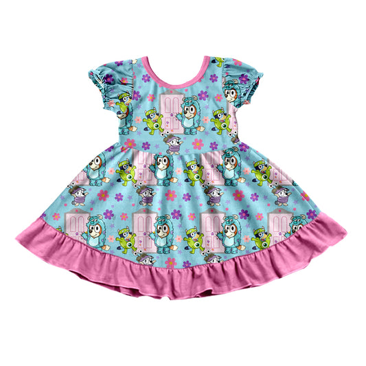 Baby Girls Dog Family Pink Ruffle Knee Length Dresses preorder(MOQ 5)