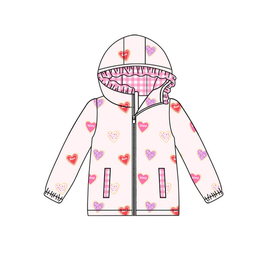 Baby Girls Pink Valentines Hearts Ruffles Hooded Zip Tops preorder(MOQ 5)