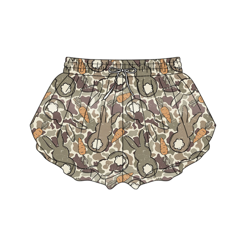 Preorder moq 5 Adult Women Colorful Rabbits Camo Carrots Easter Ruffle Shorts Bottom