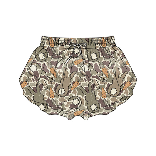 Preorder moq 5 Adult Women Colorful Rabbits Camo Carrots Easter Ruffle Shorts Bottom