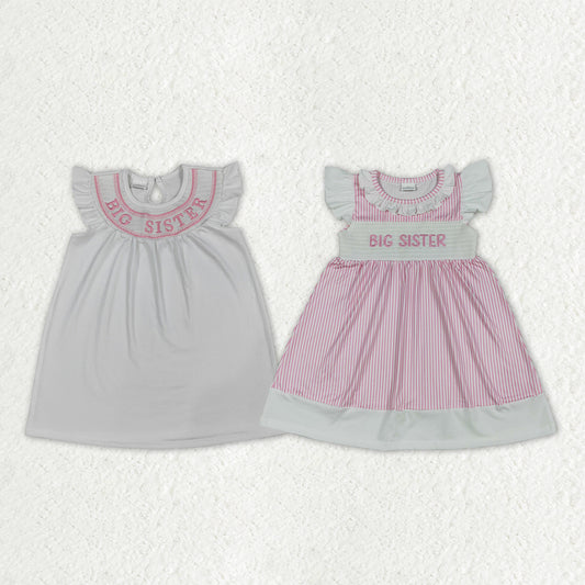 Sibling Baby Girls Flutter Sleeve Smocked Big Sister Knee Length Dresses