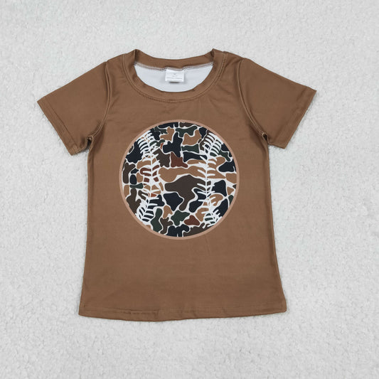 Baby Boys Short Sleeve Brown Camo Baseballs Team T-shirts Top