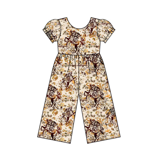 Baby Girls Leaves Rodeo Western Short Sleeve Top Pants Jumpsuits Preorder(moq 5)