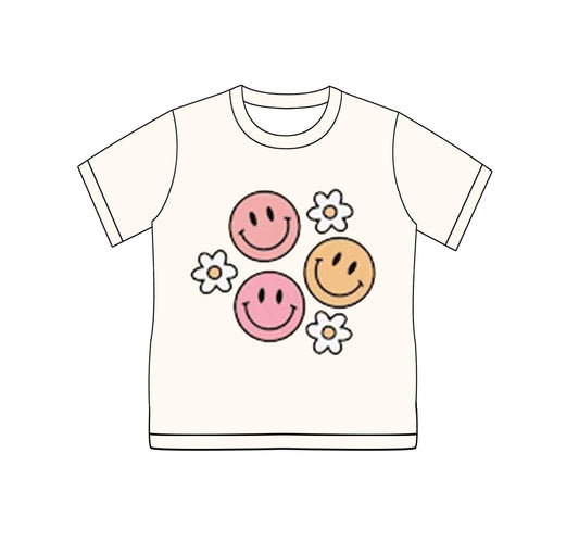 Preorder (moq 5)Baby Girls Flowers Smile Leopard Short Sleeve Tee Shirts