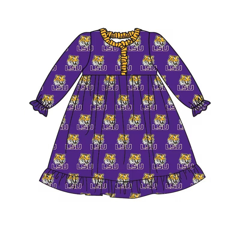 Baby Girls LSU Tiger Team Knee Length Dresses Preorder(moq 5)