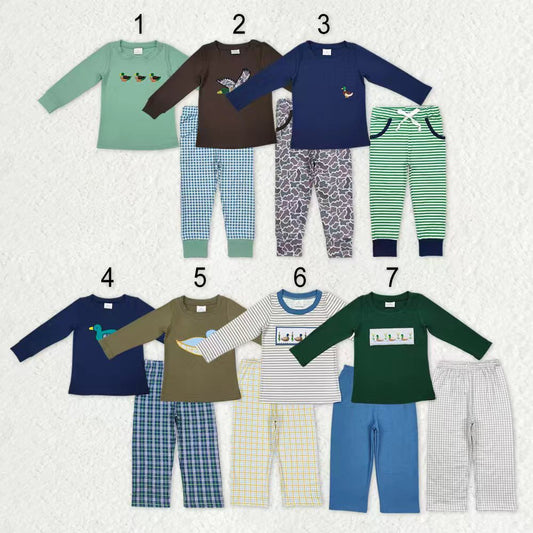 Sibling Baby Boys Long Sleeve Embroidery Ducks Top Pockets Pants Hunting Clothes Sets