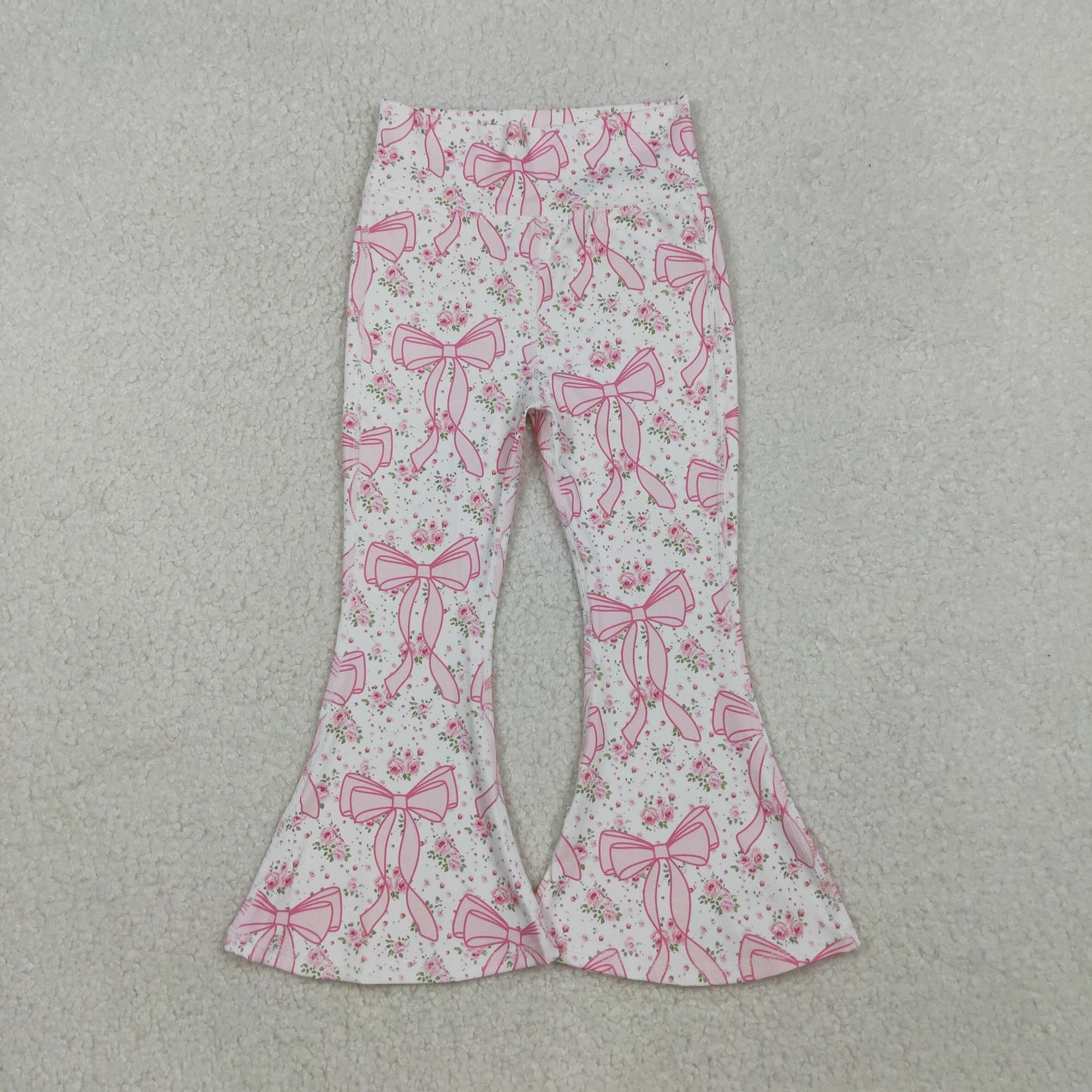 Baby Girls Pink Floral Bows Bell Bottom Yoga Active Pants