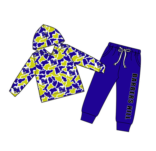 Preorder (moq 5)Baby Boys Colorful Camo Hoodies Top Pockets Jogger Team Clothes Set