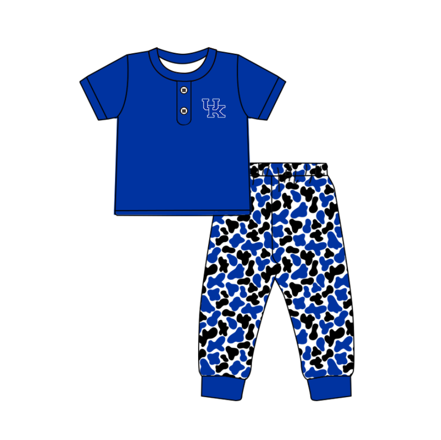 Preorder (moq 5)Baby Boys Hot Blue UK Button Top Camo Pants Team Clothes Sets