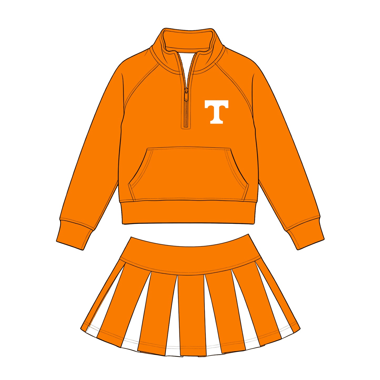 Preorder (moq 5)Baby Girls Zip Pocket T Pullovers Orange White Skirt Short Team Clothes Set