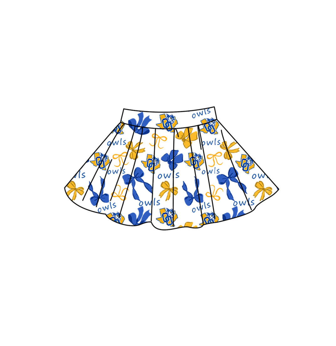 Preorder (moq 5) Baby Girls Bows Owls Team Skirt Shorts Bottom