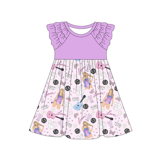 Preorder (moq 5)Baby Girls Lavender Singer Ruffle Knee Length Dresses