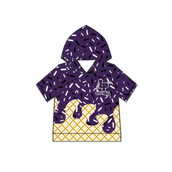 Preorder(moq 5)Baby Boys Short Sleeve Purple Sprinkles Softball LP Team Hoodie Tops