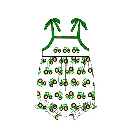 Baby Infant Girls Green Tractors Straps Rompers preorder(moq 5)